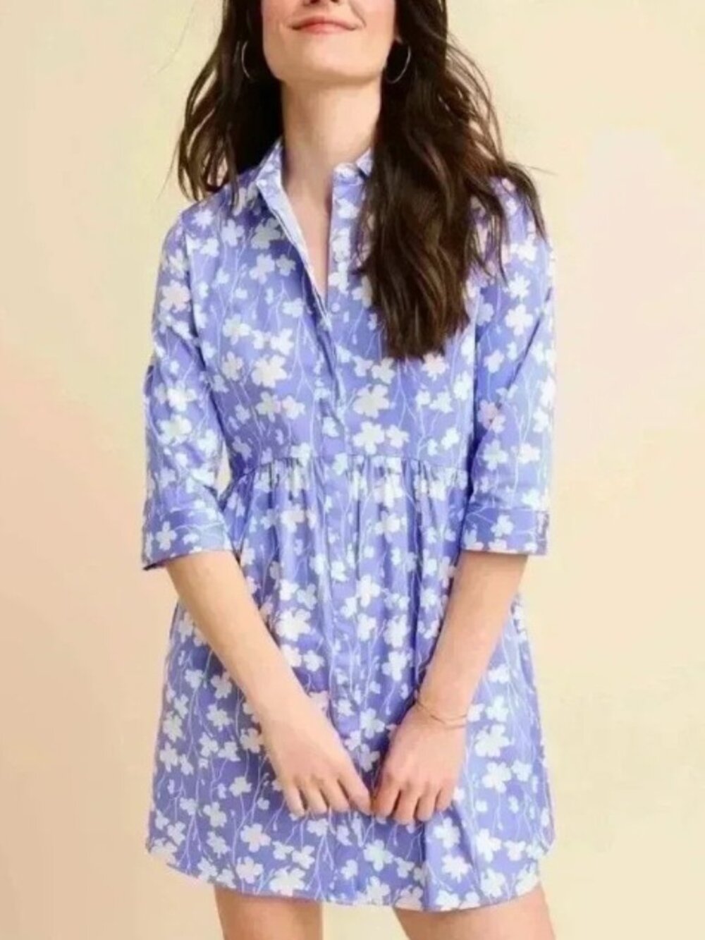 UNTUCKit Demi Blue Floral Button Down Shirt Dress M